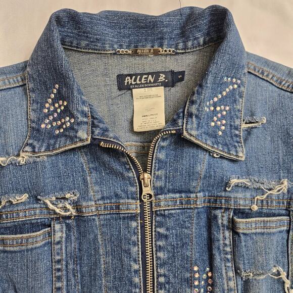 Vintage Y2K Allen B. Denim Jacket Womens S Blue Distressed Embellished - Picture 3 of 11